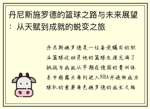 丹尼斯施罗德的篮球之路与未来展望：从天赋到成就的蜕变之旅